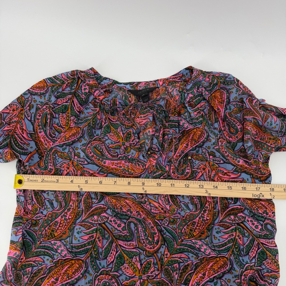 J.Crew Paisley Blouse Womens 0P Petite Pink Blue Split Neck Long Sleeve Top - Picture 8 of 10